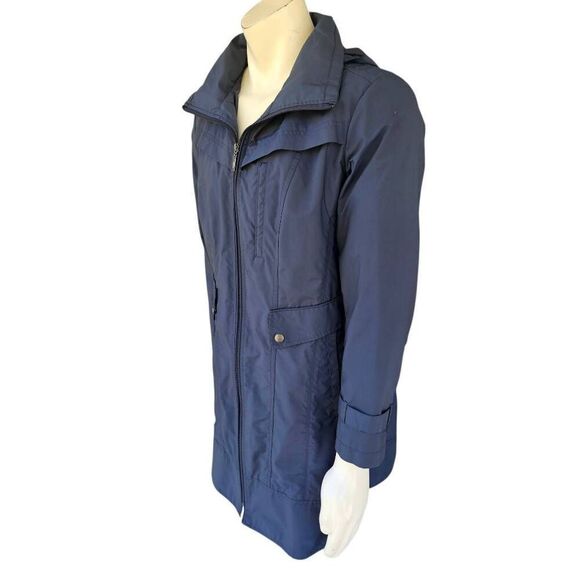 Cole Haan Men’s XL Navy Hooded Rain Jacket Long Coat Lightweight Windbreaker - Picture 3 of 8
